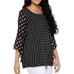 New Black & White Polka Dot Light 3/4 Bell Sleeve Georgette Top - Women's Small
